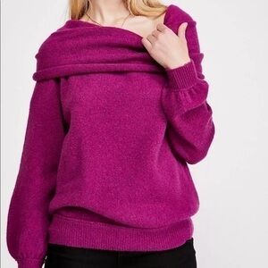 Anhtropologie Free People Echo Beach Pullover fuschia pink oversized sweater XS